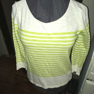 Joie shimmery green striped 3/4 sleeve lightweight sweater